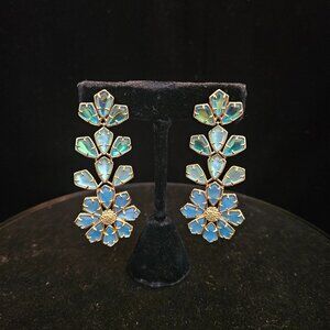 Kendra Scott Camry Statement Earring Mixed Blue Crystal Set In Gold Toned Metal